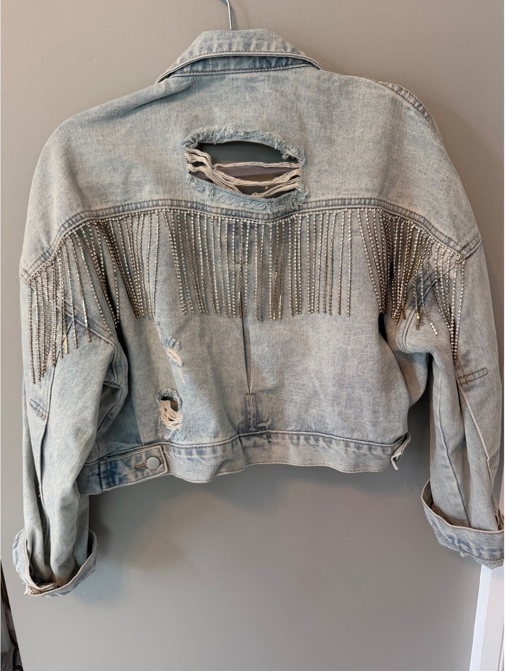 Rhinestone Fringe Denim Jacket